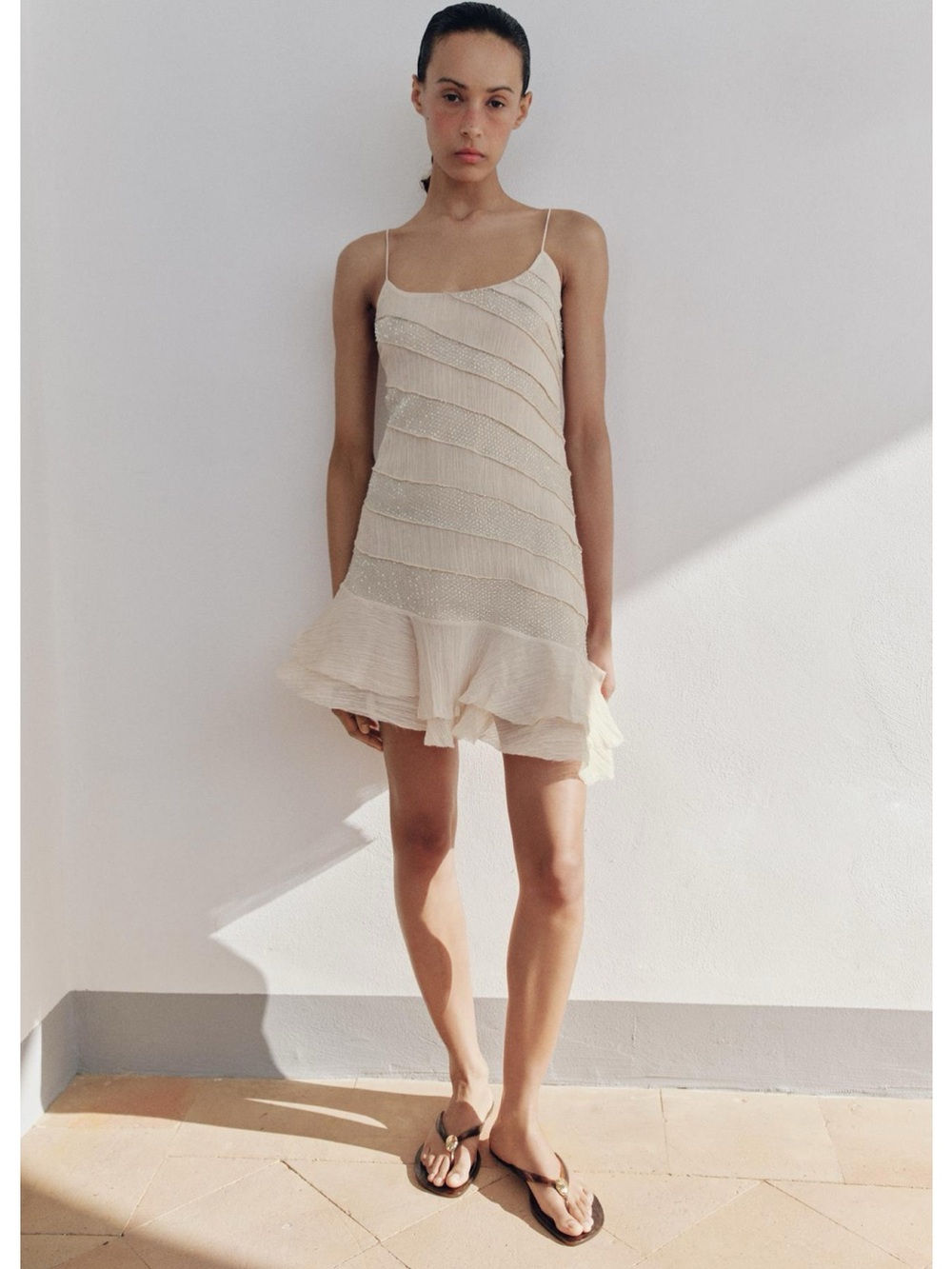 Zara Cream Tiered Slip Mini Dress